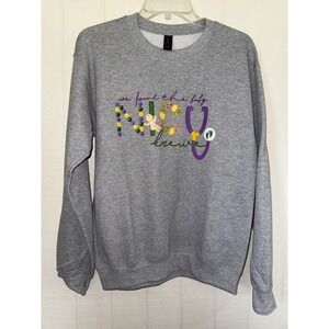 NWT Gildan NICU Krewe Mardi Gras Crewneck Sweatshirt Gray Heather Small